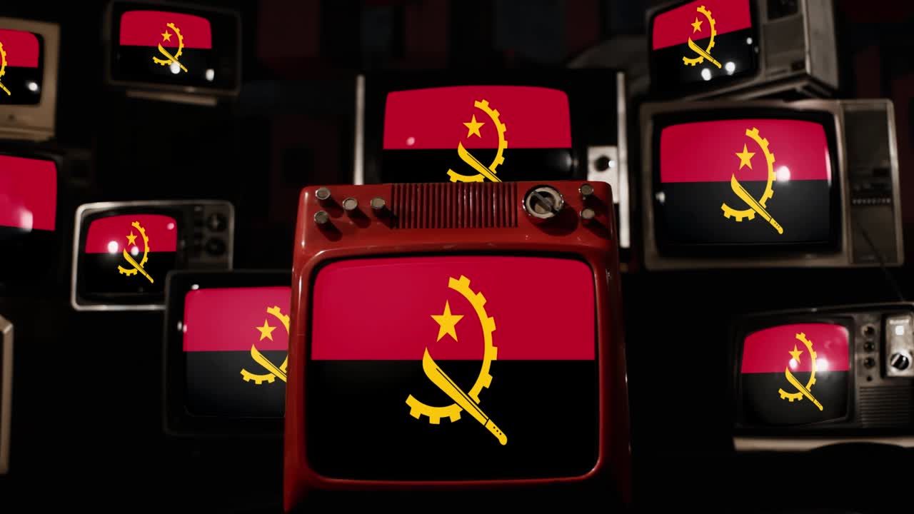 Flag of Angola and Vintage Televisions. 4K Resolution.