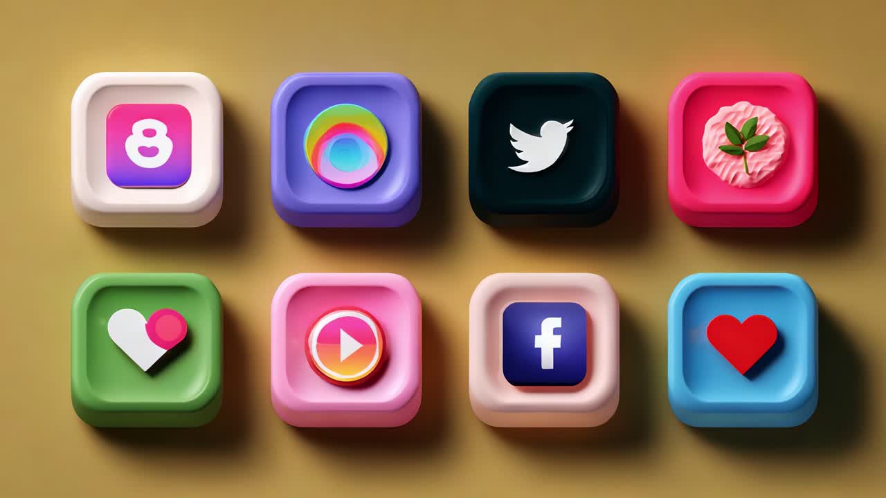 A Vibrant Collection of Colorful Social Media Icons Displayed in a Gridded Format, Showcasing Various App Designs and Logos Featuring Publications, Interactions, and Content Sharing Symbols on a Soft Background
