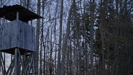 Medium-close-up-shot-of-a-hunting-stand-standing-at-the-edge-of-a-forest-in-Germany