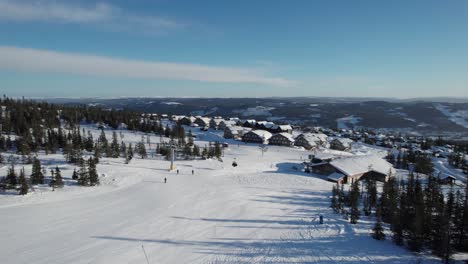 Drone-Footage-of-Winter-Sport-in-Trysil-Norway,-Scandinavia---Dolly-Shot