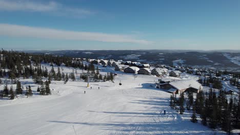 drone footage of winter sport in trysil norway, scandinavia - dolly shot