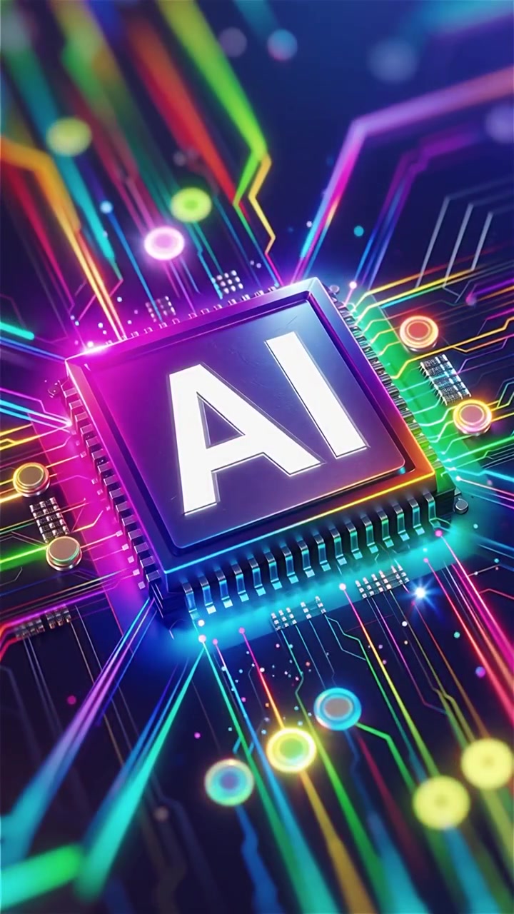 Sfondo tecnologico futuristico con chip AI e scheda madre
