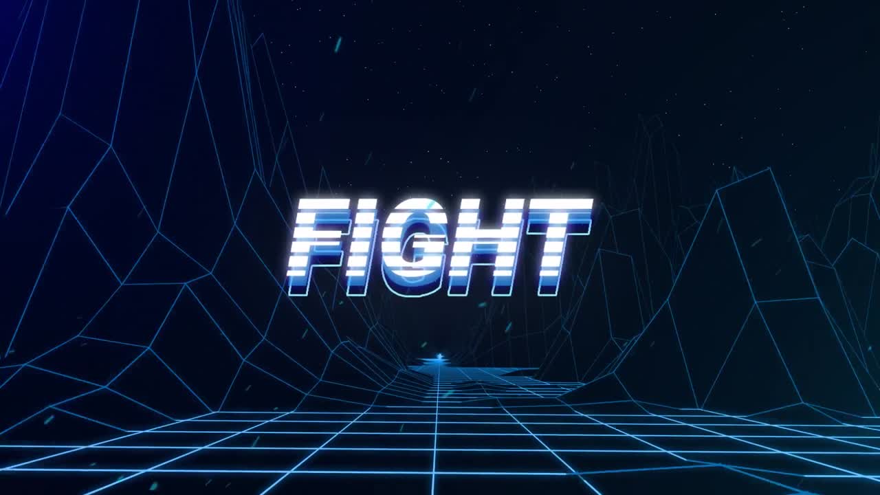 애니메이션 빈티지 비디오 게임 화면에 단어 싸움이 적혀 있습니다.