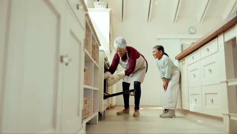 girl, learning and cooking with grandmother