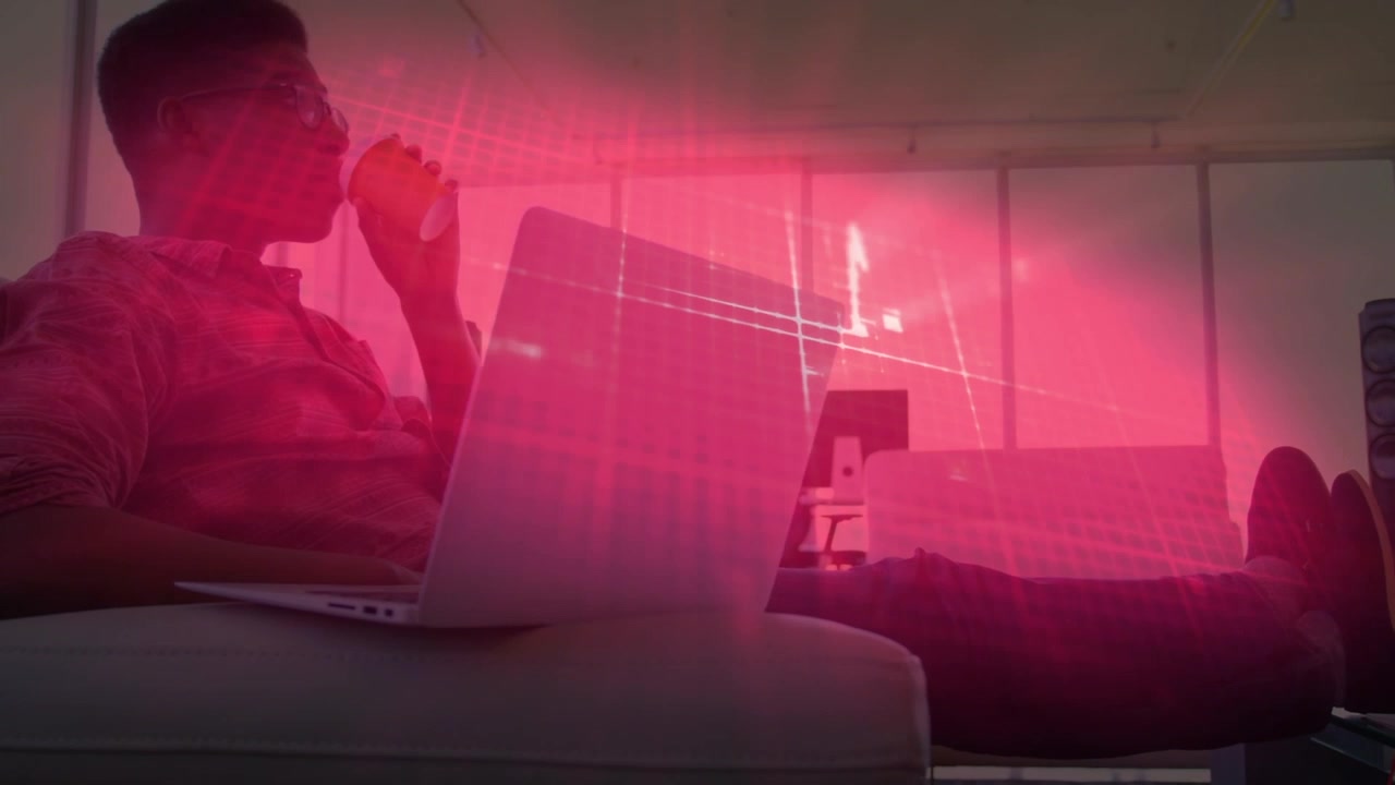 Animation of lifeline over men using laptop