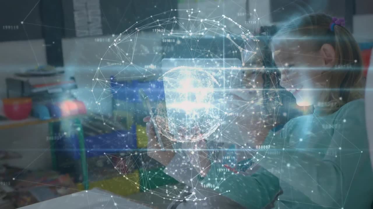 animación de una red de conexiones entre diversas escolares que usan tablets