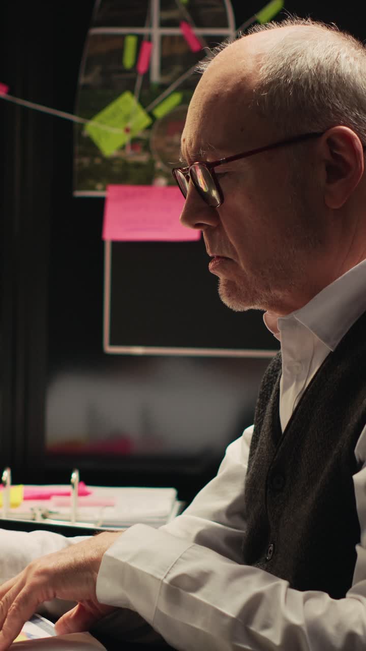 Vertikal video. Efterforsker gennemgår retsmedicinsk rapport