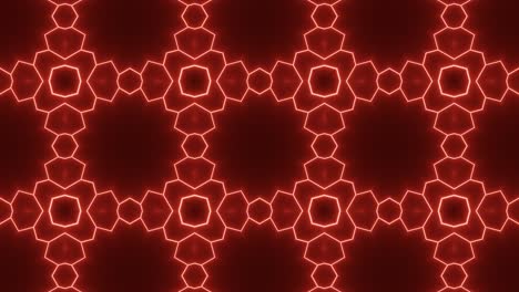 líneas de neón rojas brillantes en mosaico simétrico sobre un fondo negro. telón de fondo gráfico de movimiento de bucle sin costuras con un diseño minimalista