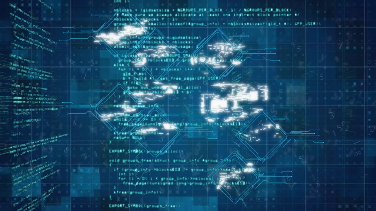 Animation of icons and padlock with data processing