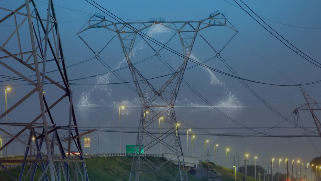Animation of triangle over landscape with electricity pylons