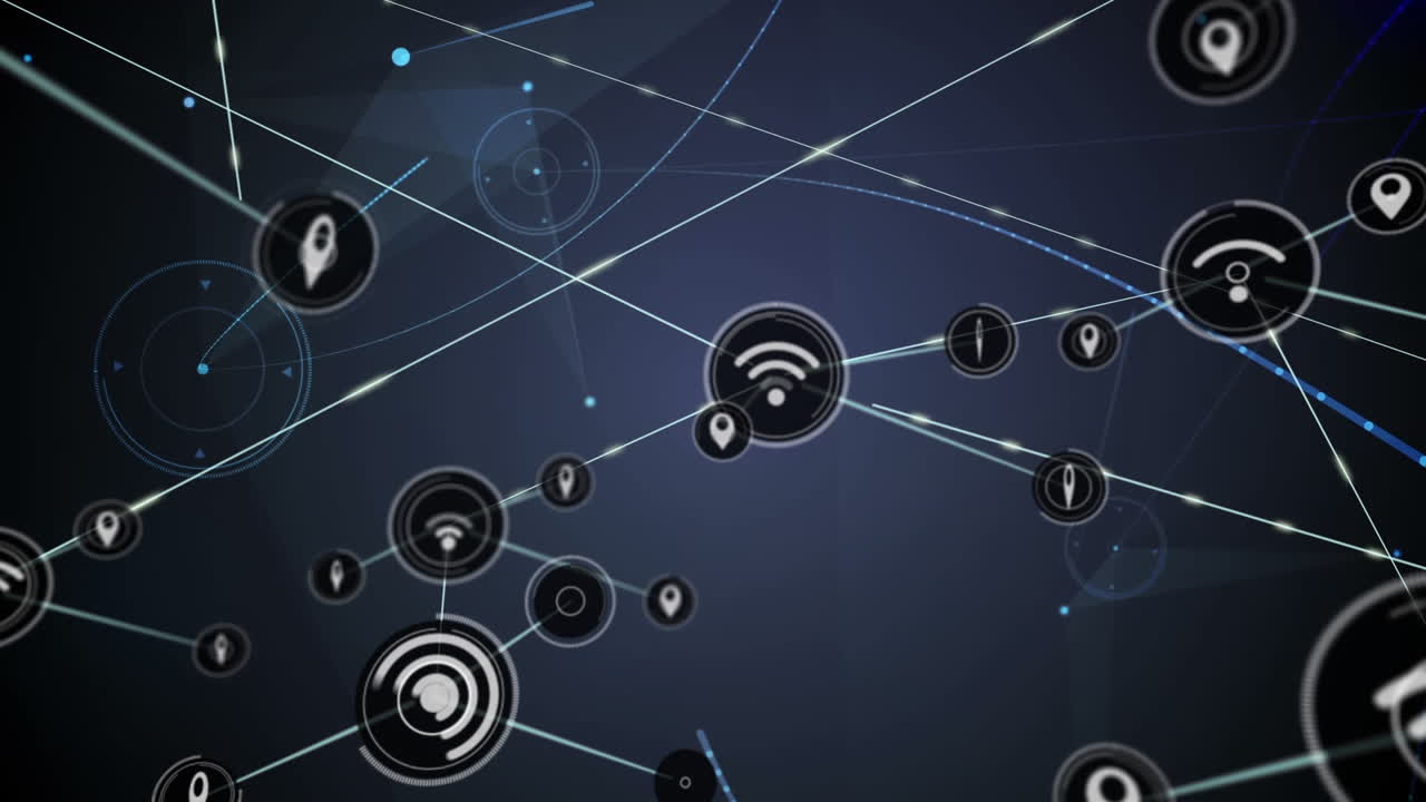 animación de la red de conexiones con iconos sobre la red de conexiones