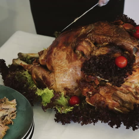 baked turkey with vegetables and spices. thanksgiving day. juicy meat. sqare video