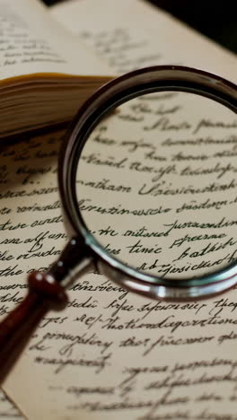 antique book with magnifying glass