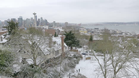 skyline of seattle covered on snow