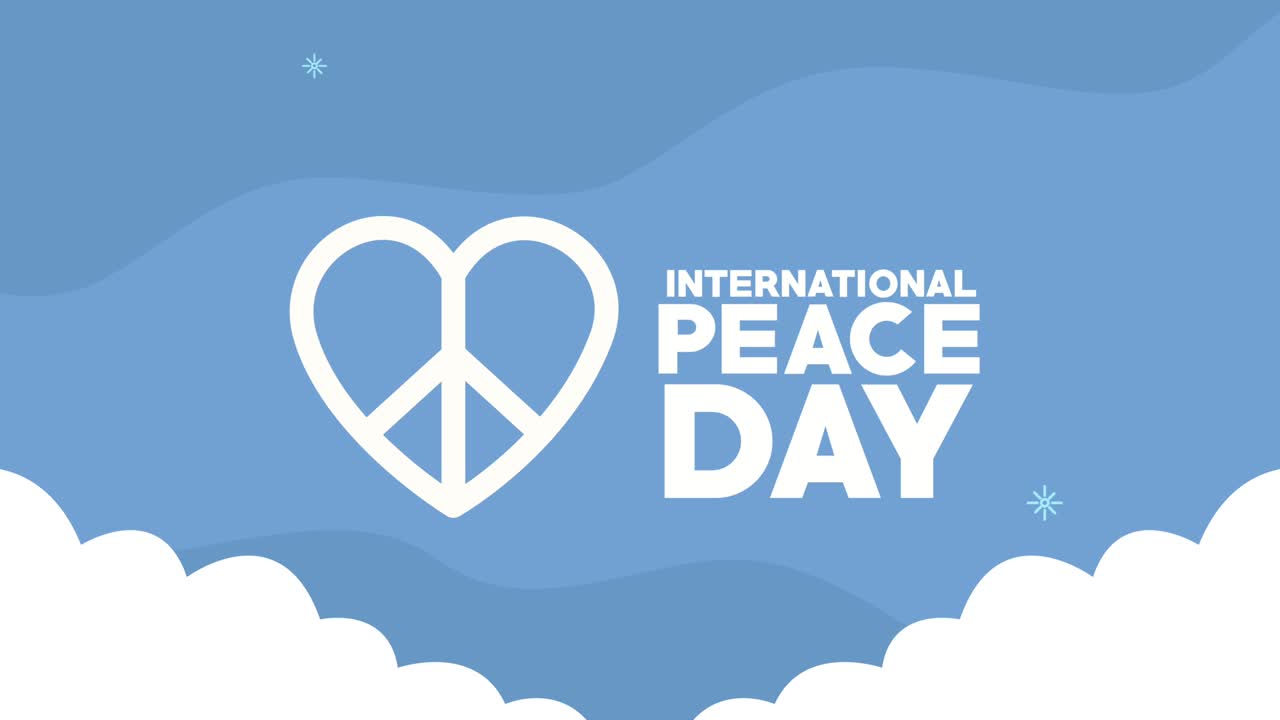 국제 평화의 날 하늘에 심장이 새겨진 글자
