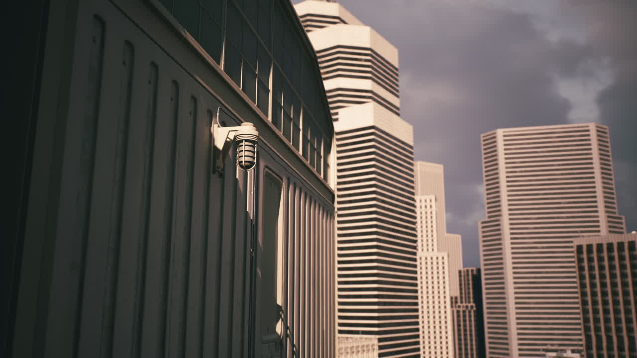 la arquitectura moderna se encuentra con el horizonte urbano en un paisaje de la ciudad al anochecer