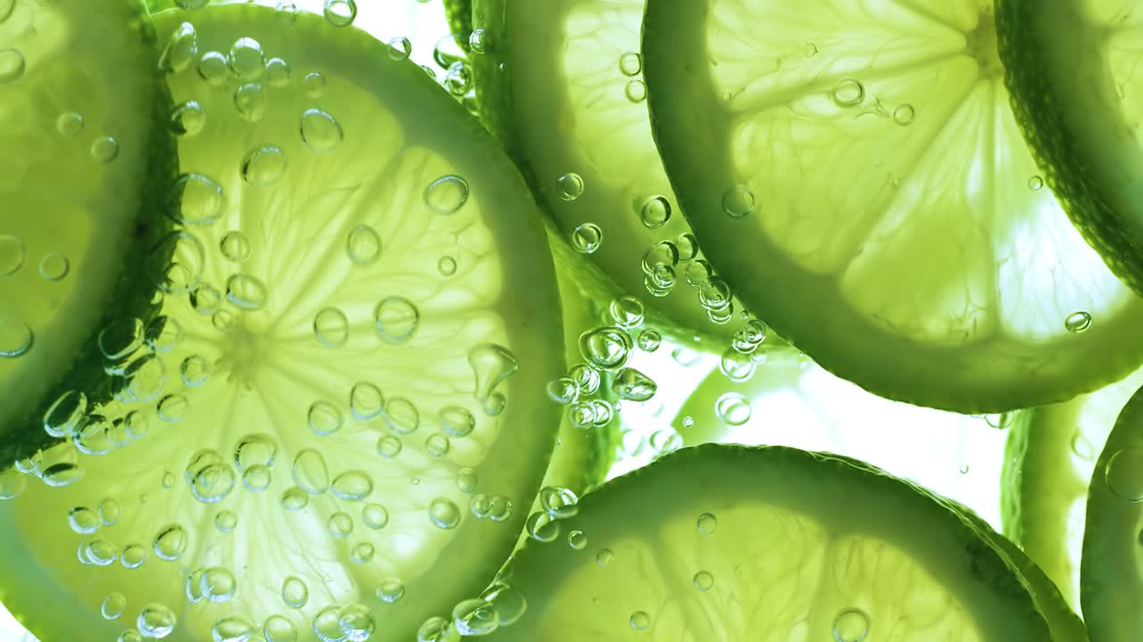 лимоновые кусочки, падающие глубоко под воду. снято на супер медленной камере 1000 кадров в секунду.