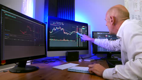 happy stock trader winds money by trading forex and cryptocurrency. close up of a mature businessman is happy and is celebrating