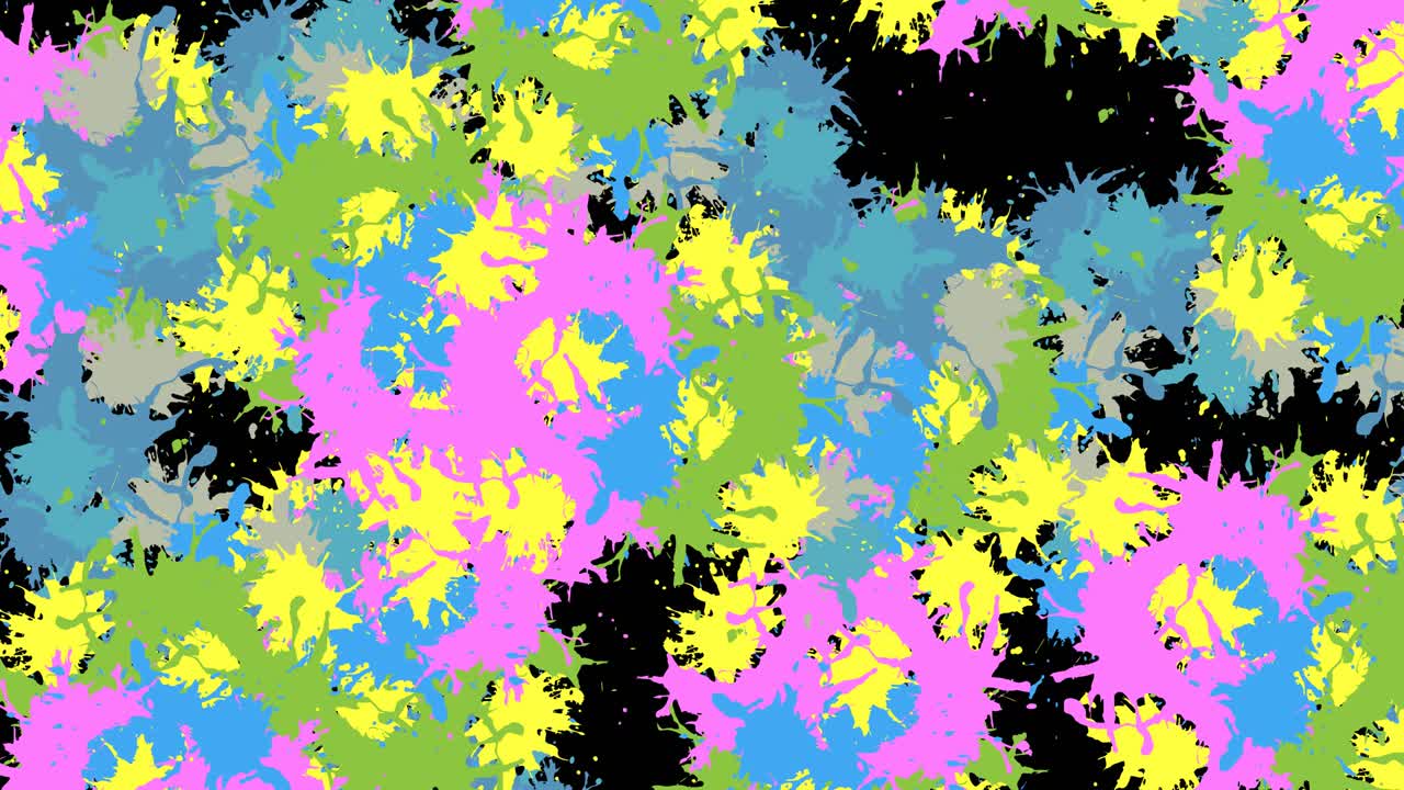 Animazione di schizzi di vernice multicolori su sfondo nero