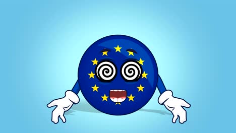 cartoon european union icon flag hypnosis with face animation