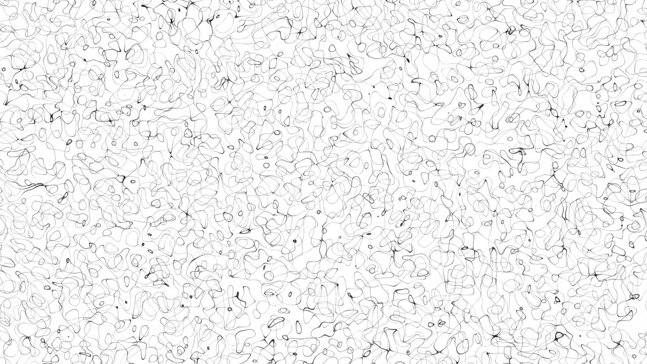 Fitte linee sottili caustiche nere che si muovono su sfondo bianco, sovrapposizione grafica di sfondo in loop continuo