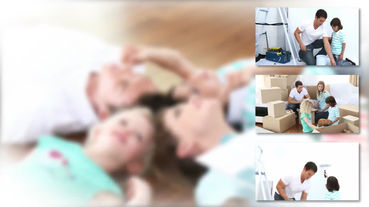 즐겁게 지내는 사랑스러운 가족의 몽타지