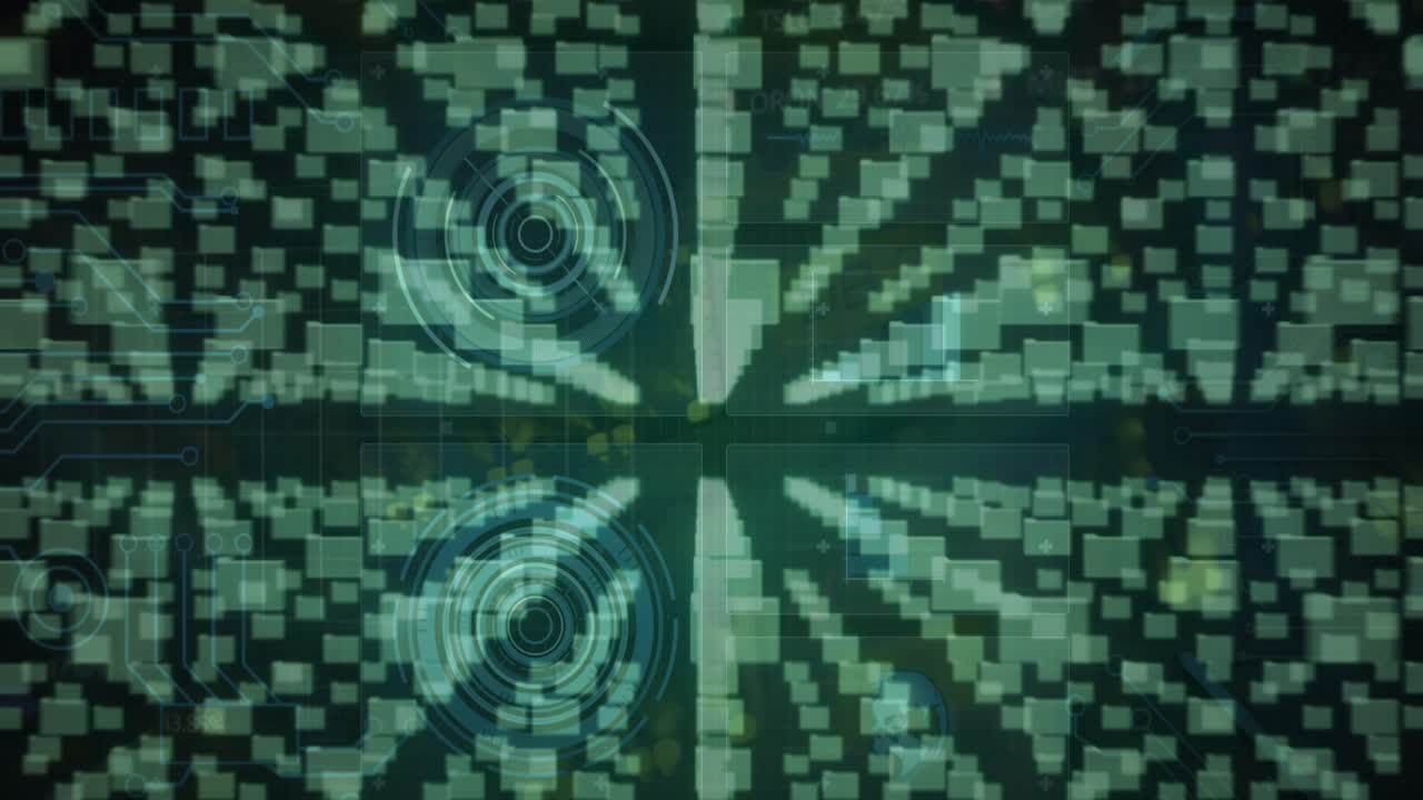 Animation of files, data processing, online security padlock and circuit board