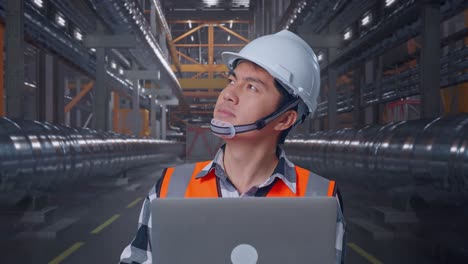 ingeniero revisando datos en una fábrica