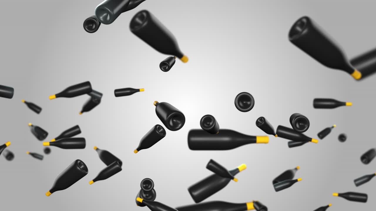 3d in beer glass bottles falling on background alcohol drinks concept champagne and alcoholic