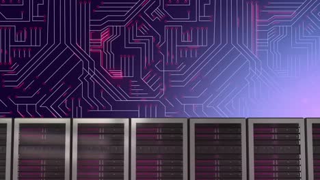 Computer-servers-on-circuit-board-on-purple-background