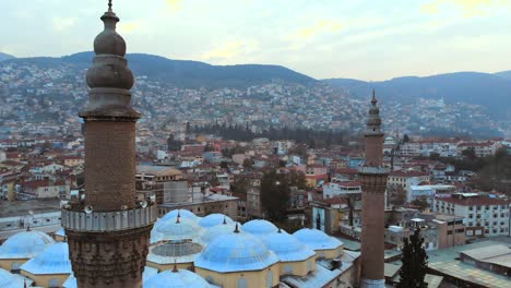 aerial view of bursa historical grand mosque with drone