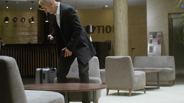Man waiting in the hotel reception area