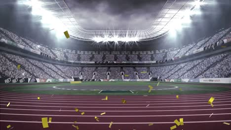 animation of confetti falling over sports stadium