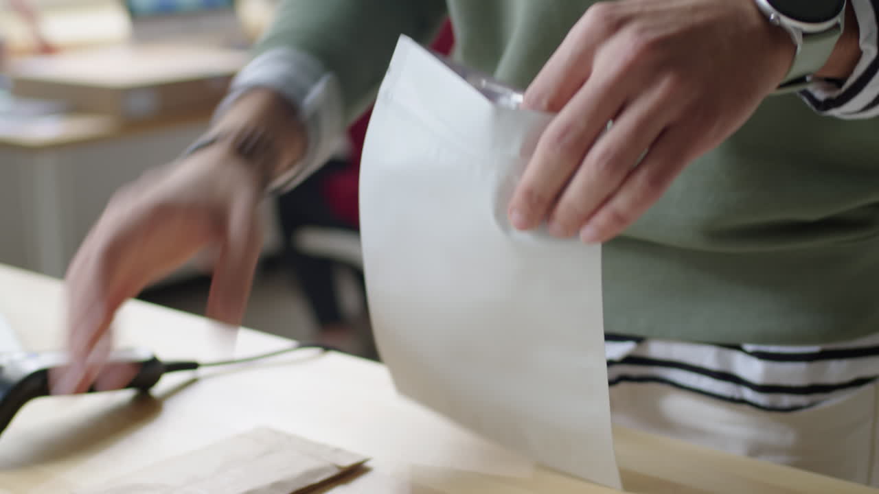 Man scanning barcode on package
