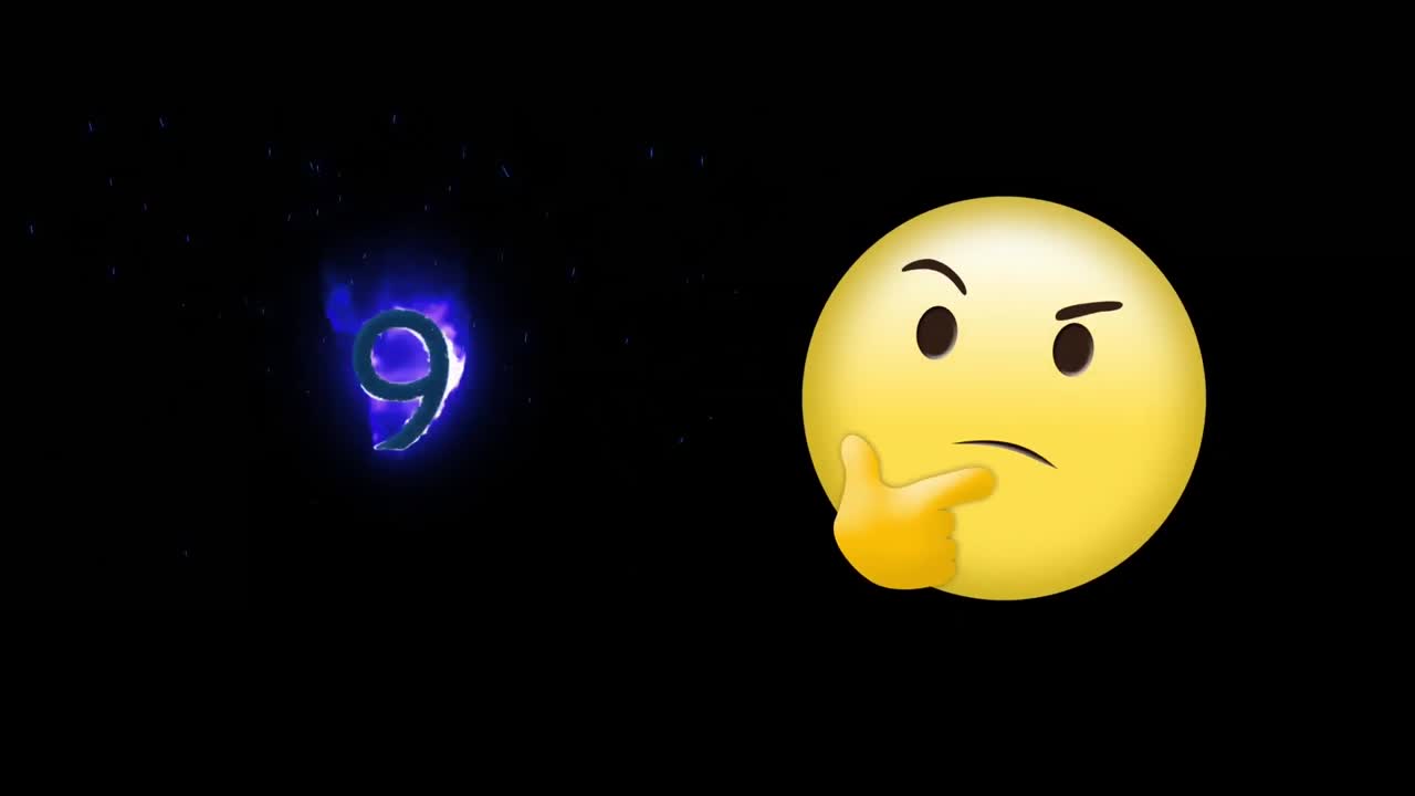 블랙 배경에 이모지 아이콘과 숫자 9의 애니메이션