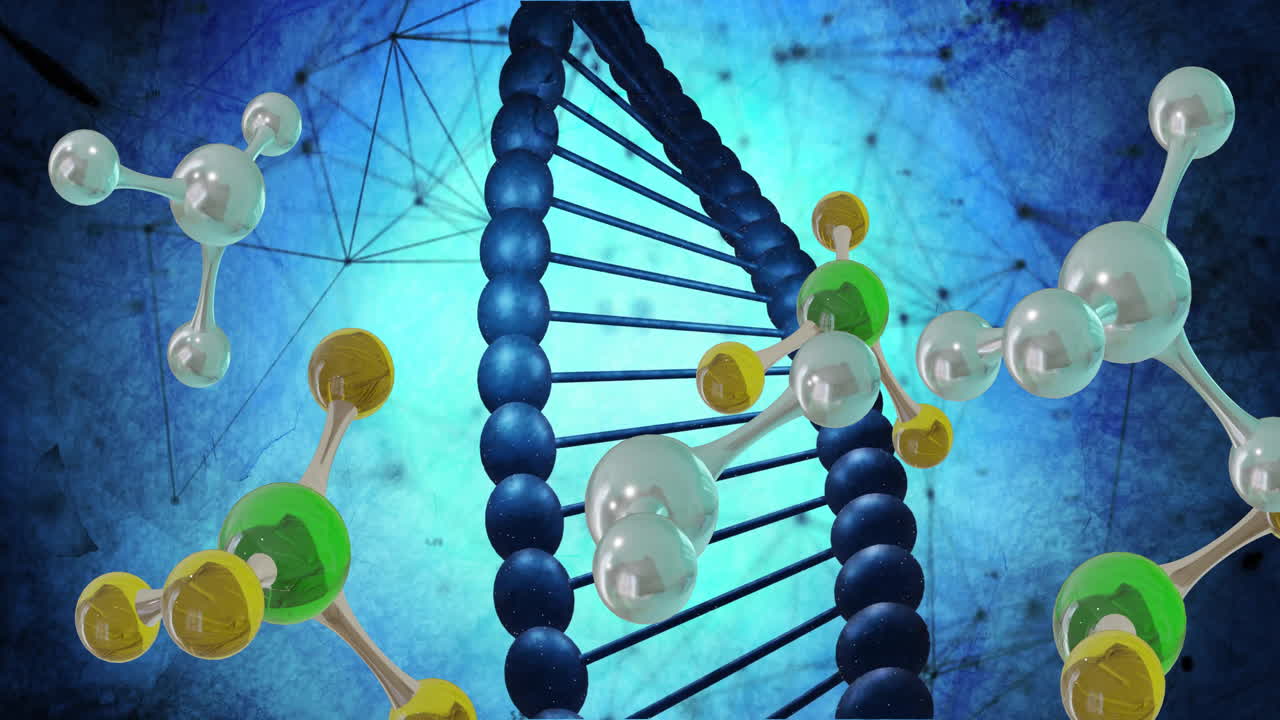 dna 줄을 가로질러 움직이는 분자의 애니메이션