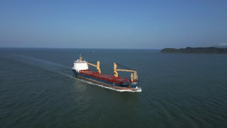 Bulk-Carrier-Ship-Sailing-And-Docking-Near-Santa-Catarina,-Southern-Brazil---aerial-shot