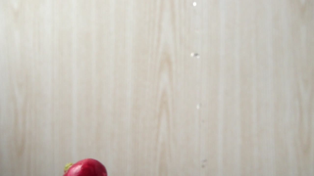 The falling garden radish fruits. Slow motion