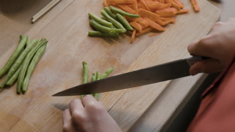 Chopping Green Beans and Carrots for Cooking
