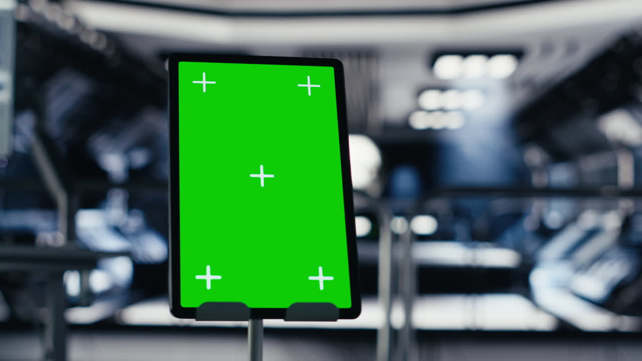 Isolated screen tablet in spacecraft next to monitor displaying Mars dashboard