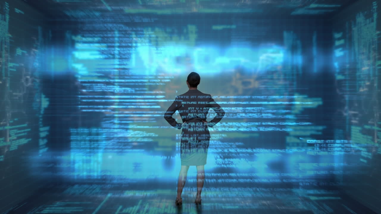 Businesswoman looking at futuristic screen