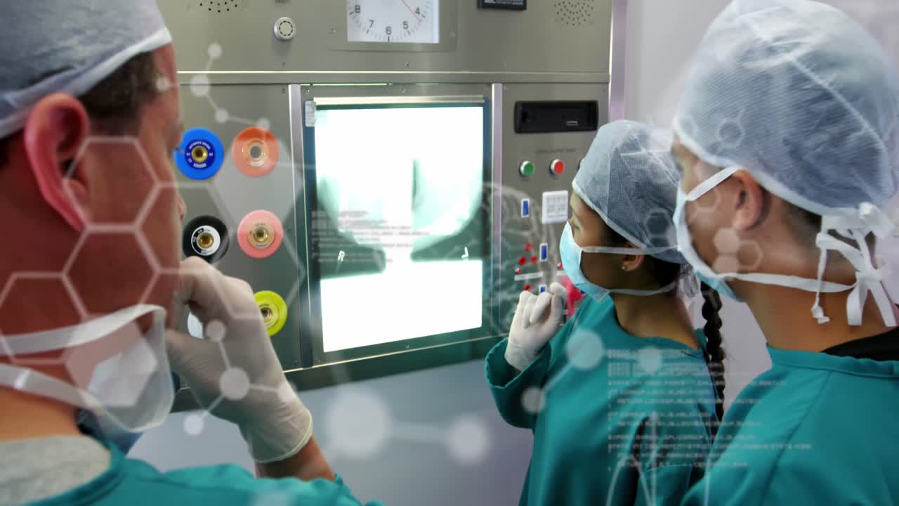 animación de diversos médicos con rayos x sobre el procesamiento de datos