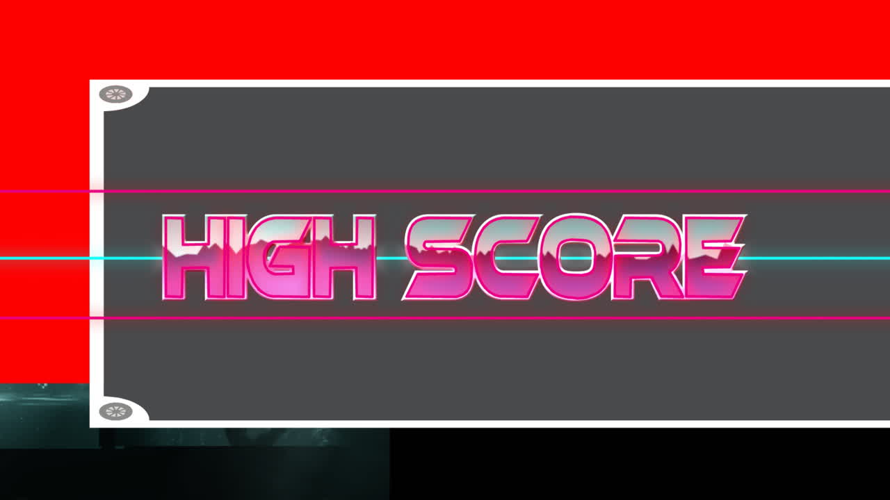 Bold pink letters High Score on dark background with red animation accents