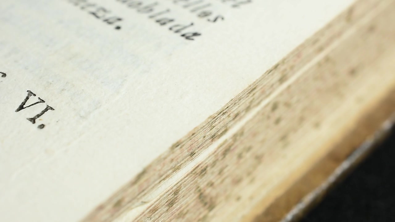 Pan Across Old Book Close Up