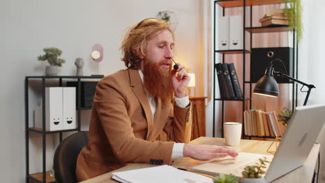 businessman wearing headset freelance worker call center or support service operator office helpline