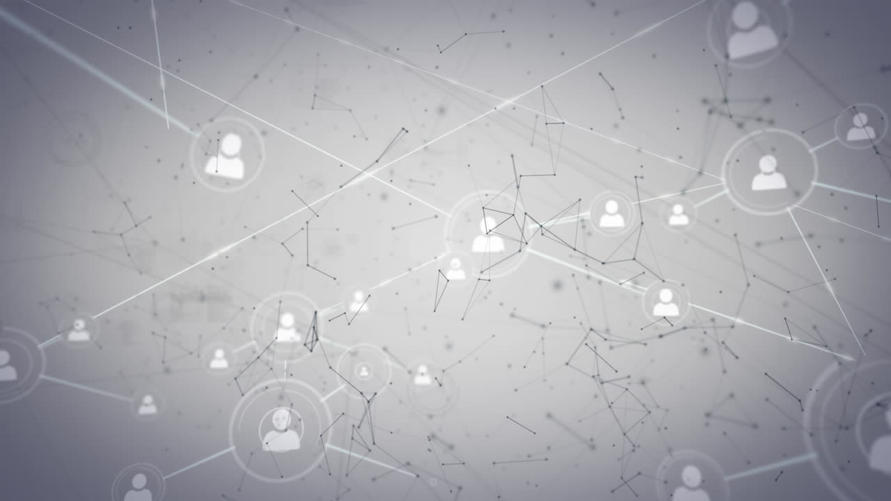 animación de la red de conexiones y procesamiento de datos sobre fondo blanco