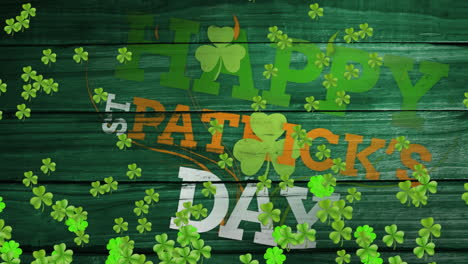 word st. patricks day with animation of green clovers moving