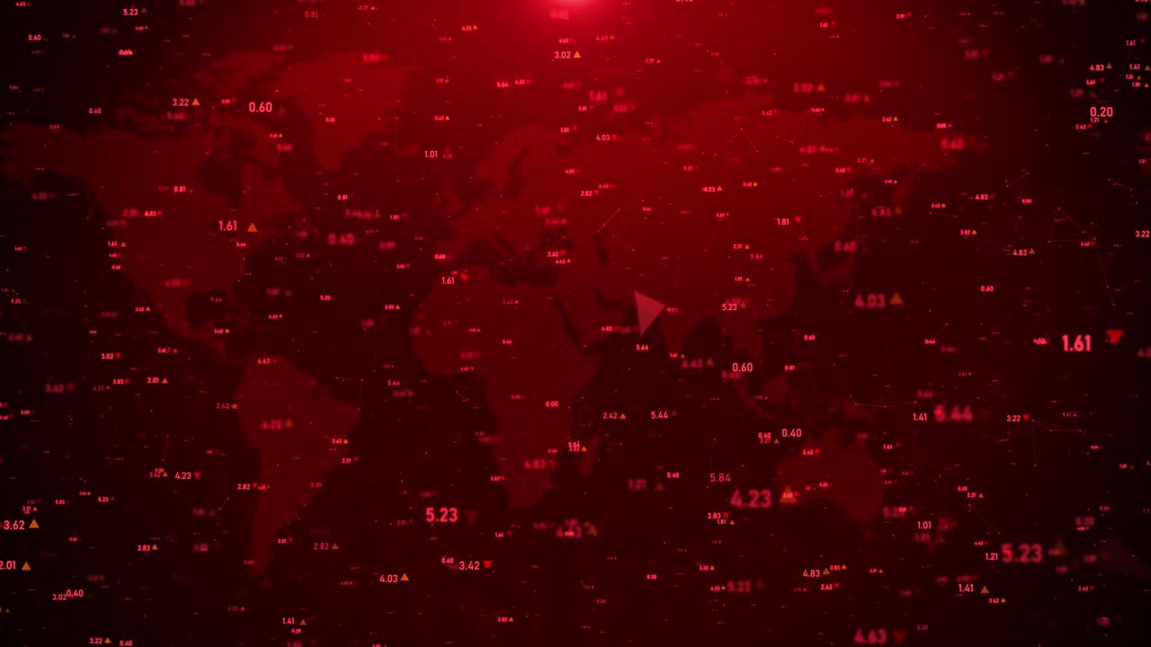 Futuristic finance and stock market Red background with map and numbers