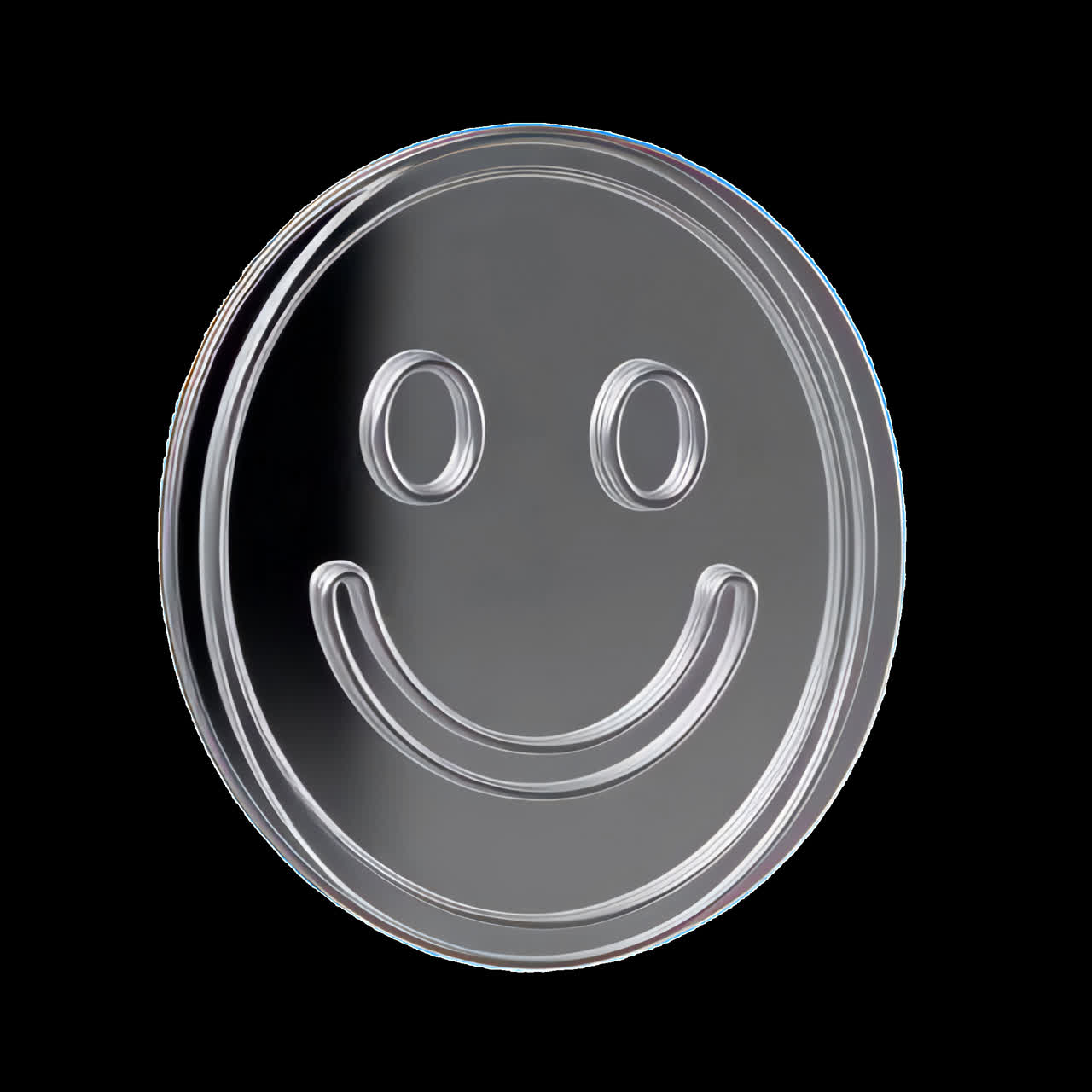 Metallic smiley coin design animation isolated asset, transparent 4K video, alpha channel, ProRes