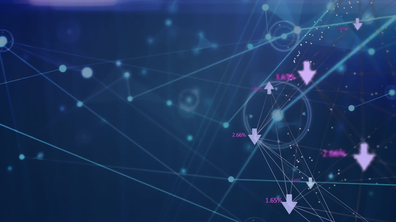 Animation of network of connections with icons on dark background